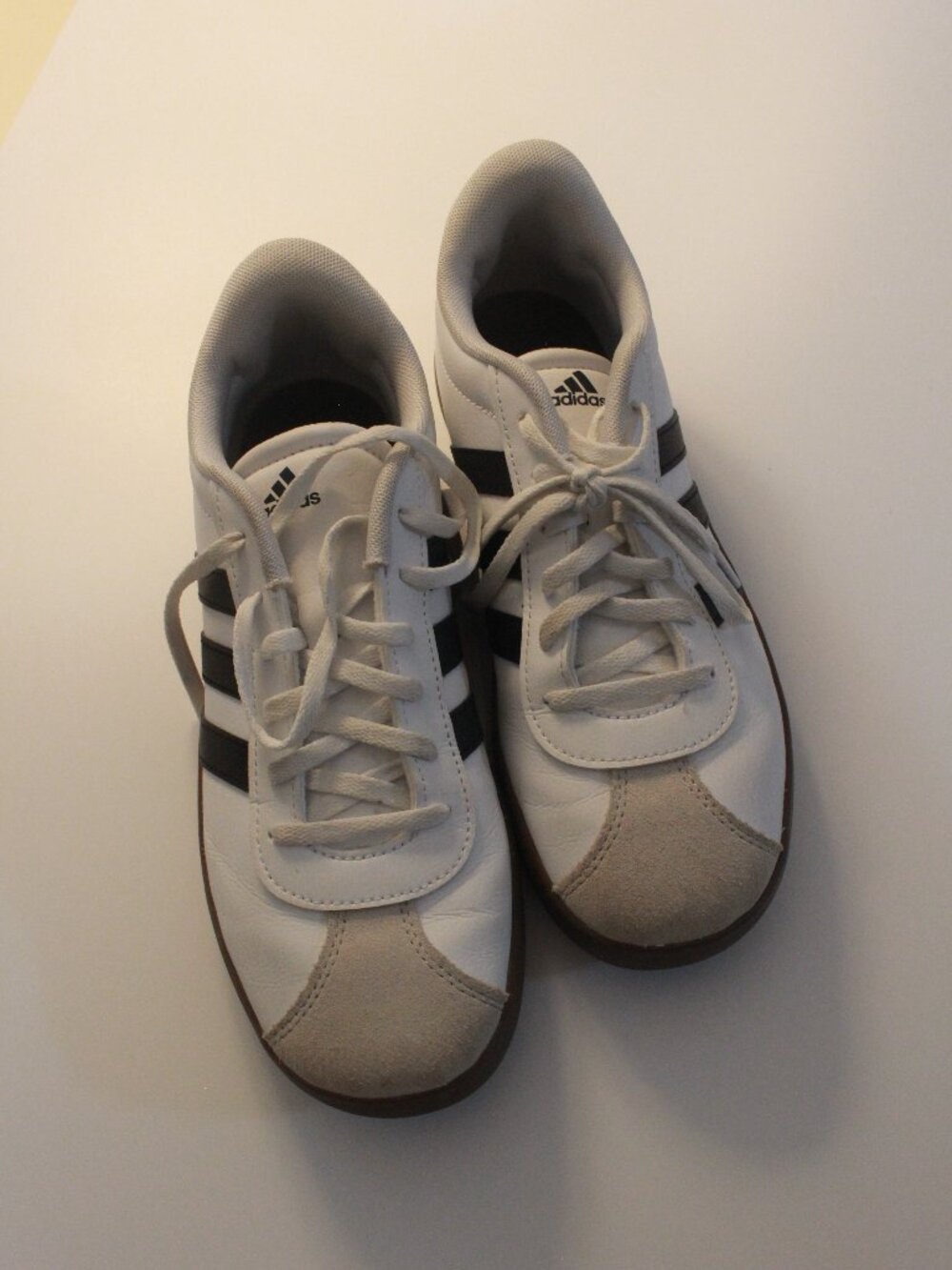 Adidas White & Black Three-Stripe Gum Sole Sneakers US 6.5
